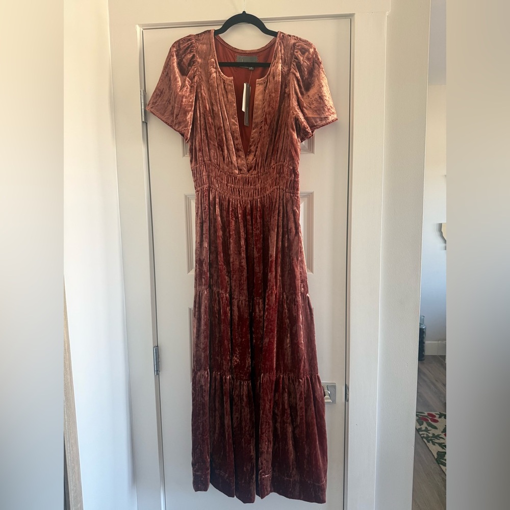 Anthropologie Velvet Dress in Rust